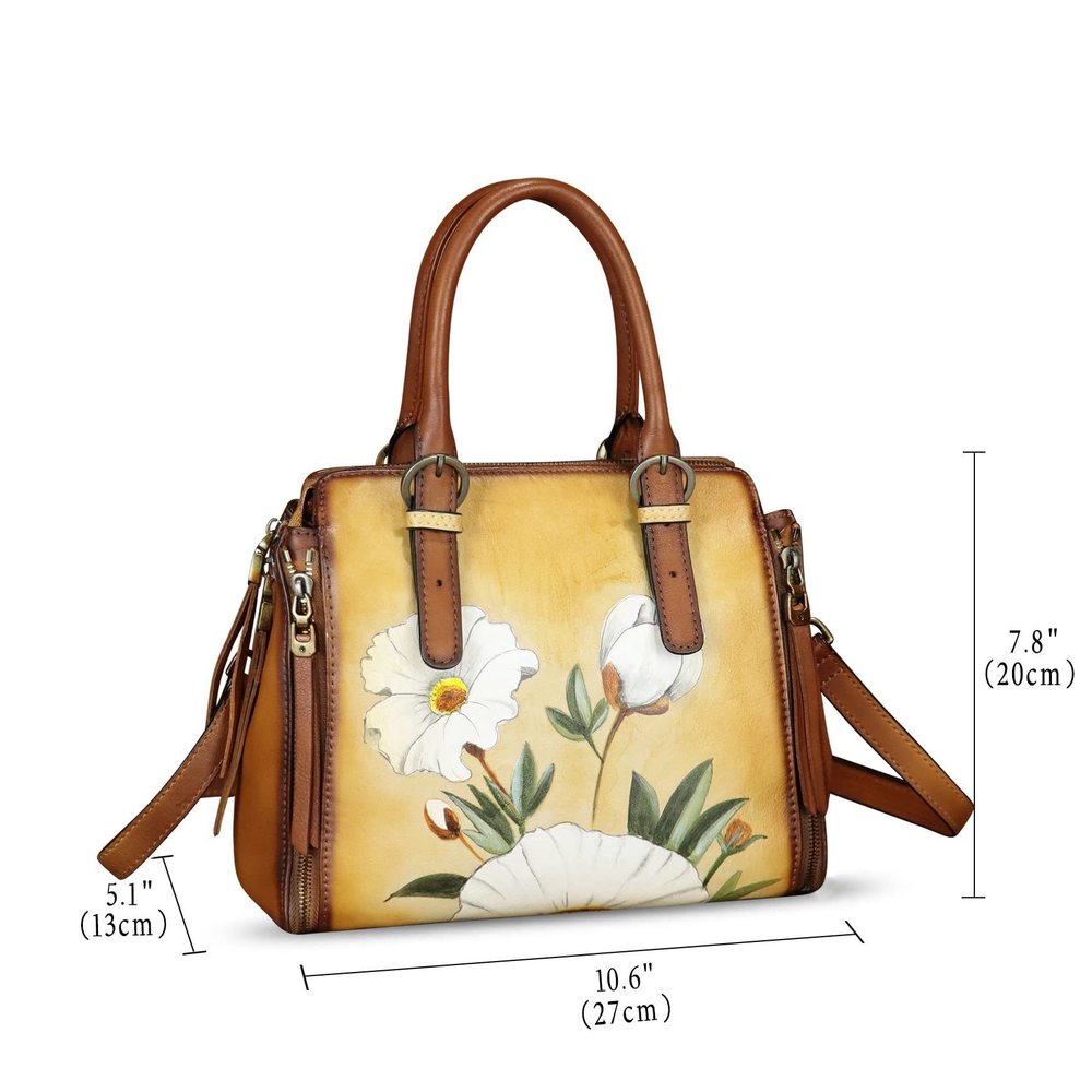 Genuine Leather Handbag Hand Painted Leather Top Handle Purse c: - Picture 5 of 7